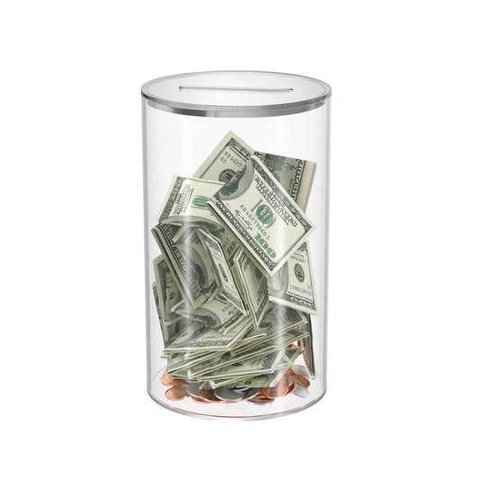 8x13cm Acrylic Clear Piggy Bank Rounded Openable Savings Bank