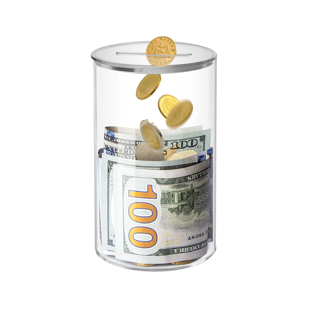 8x13cm Acrylic Clear Piggy Bank Rounded Openable Savings Bank