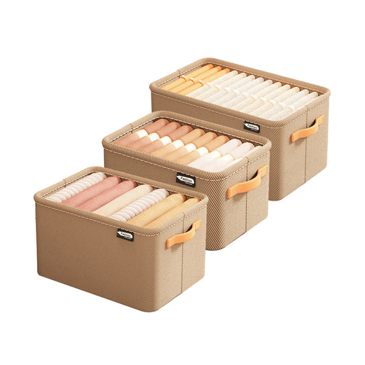 3Pcs Clothing Storage Box Steel Frame Drawer Organizer with Handles Khaki