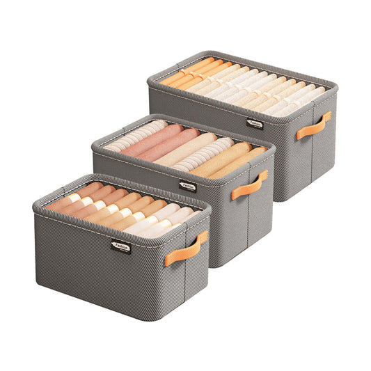 3Pcs Clothing Storage Box Steel Frame Drawer Organizer with Handles Grey