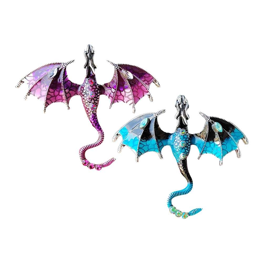 2Pcs Flying Dragon Brooch Pin Vintage Punk Flying Dragon Brooch Blue Purple