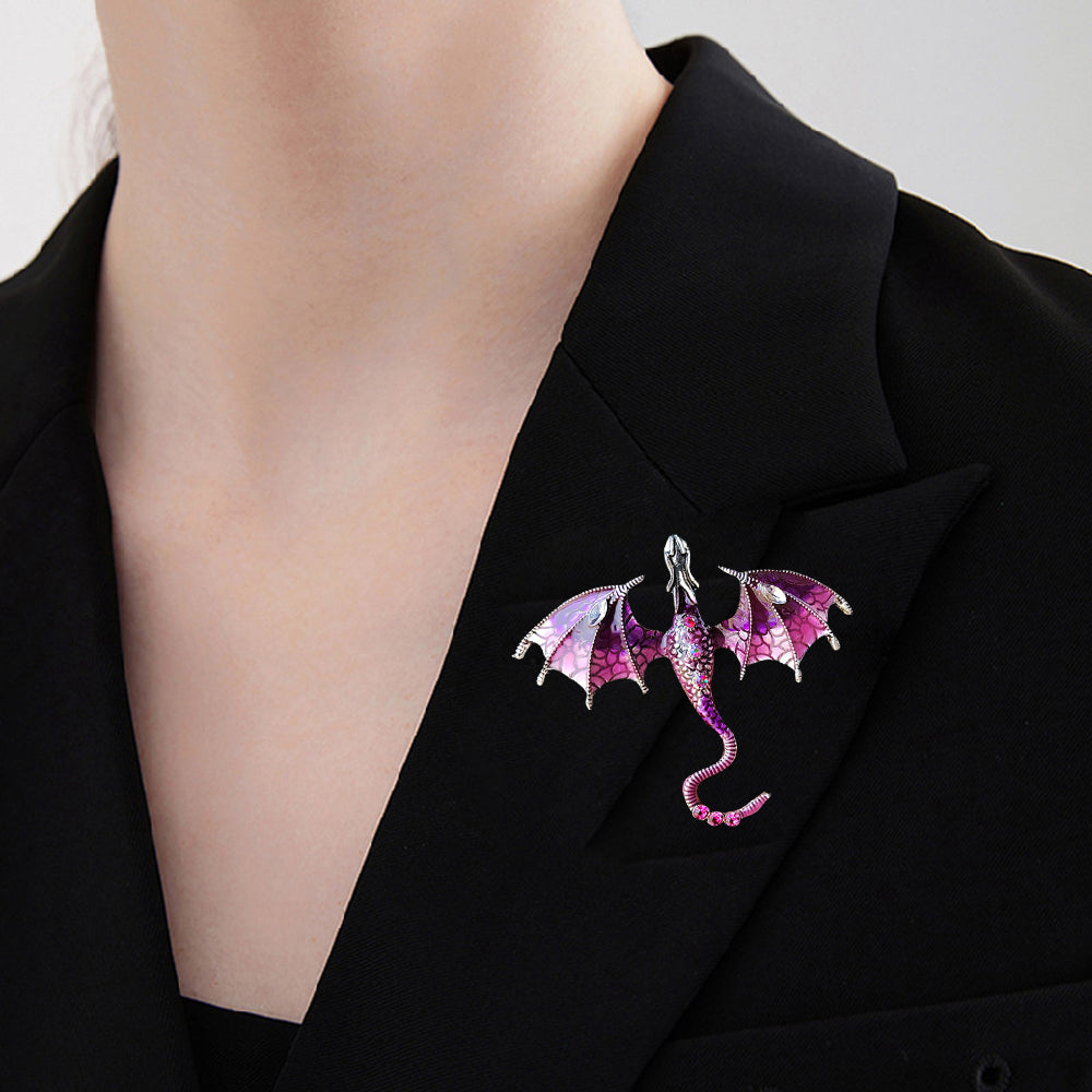 2Pcs Flying Dragon Brooch Pin Vintage Punk Flying Dragon Brooch Blue Purple