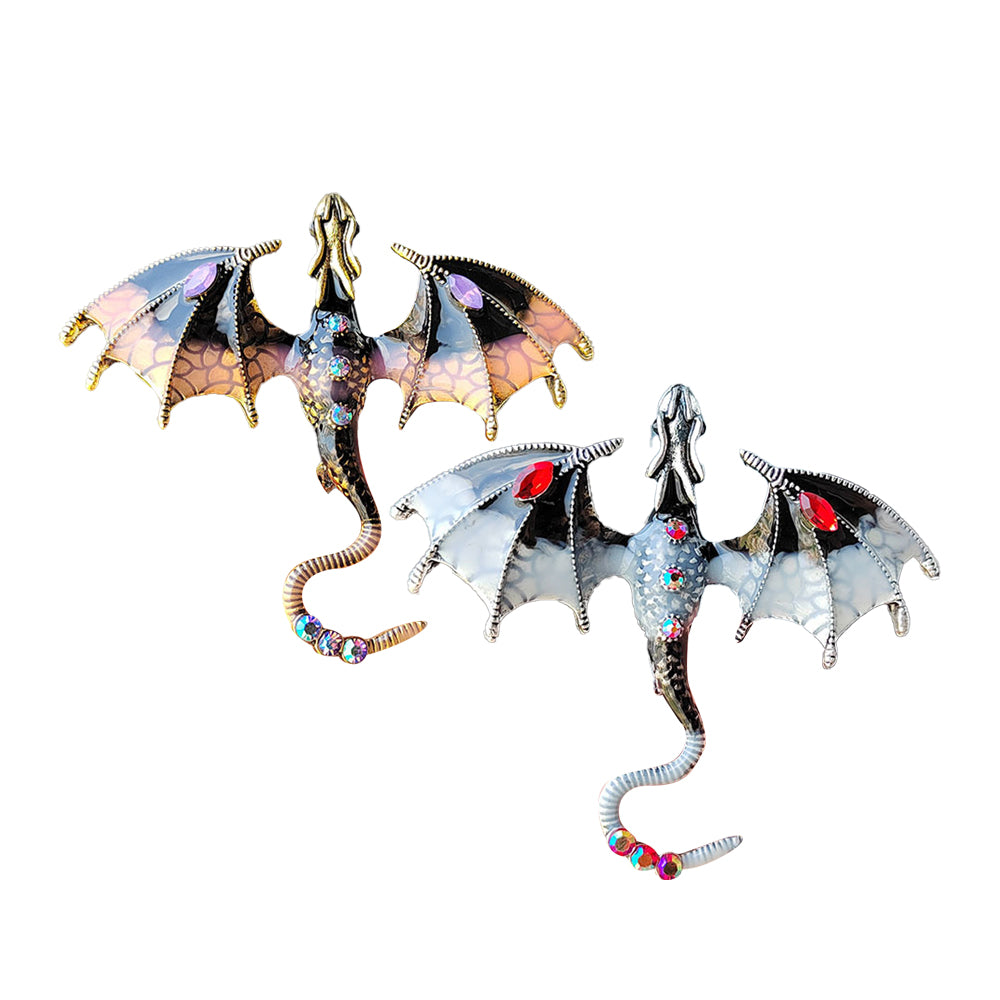 2Pcs Flying Dragon Brooch Pin Vintage Punk Flying Dragon Brooch Brown Black