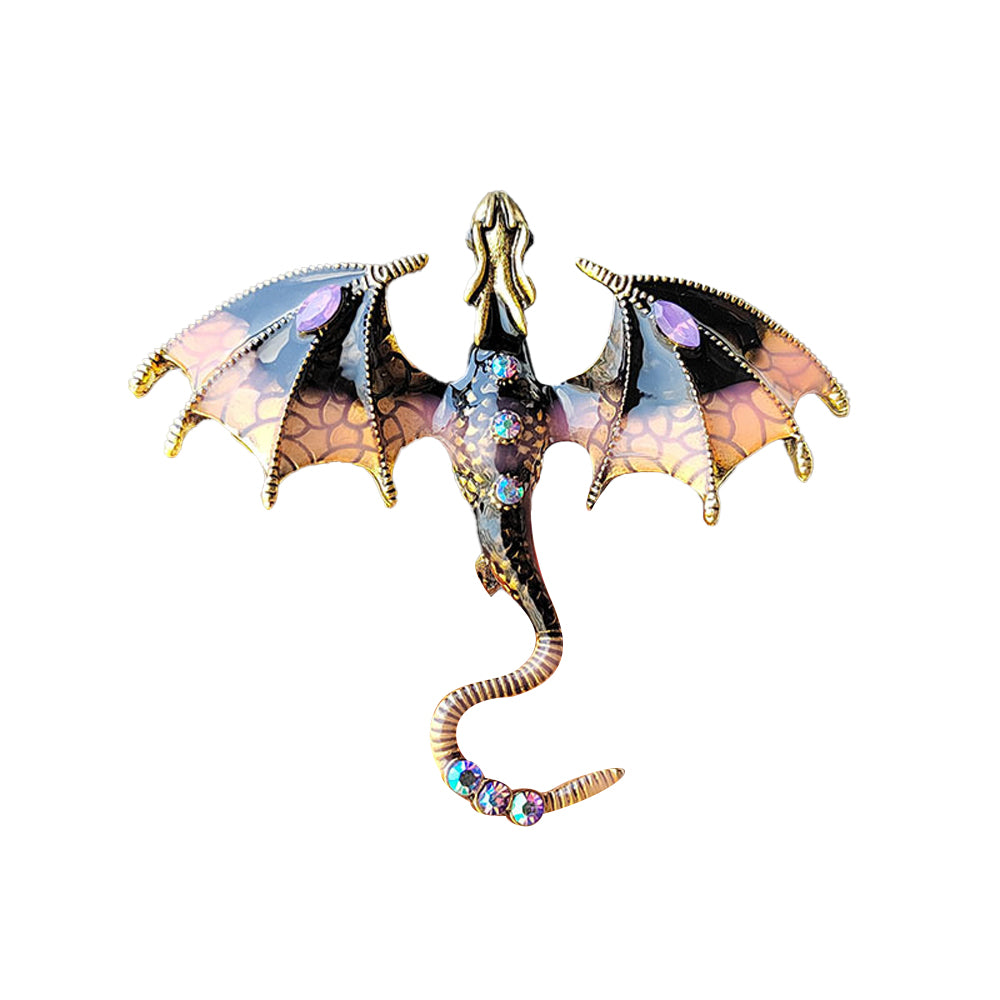 2Pcs Flying Dragon Brooch Pin Vintage Punk Flying Dragon Brooch Brown Black