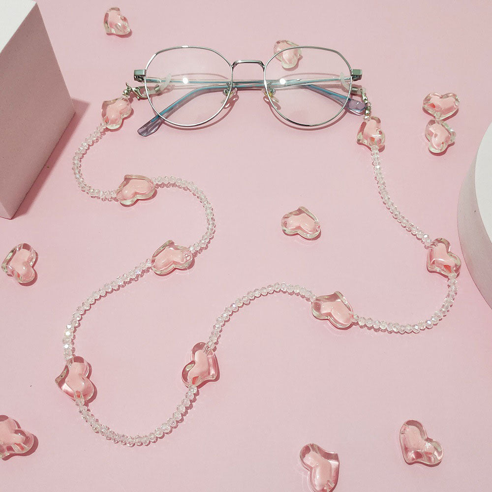 2Pcs Y2K Style Heart Beaded Sunglasses Chain Mask Lanyard Eyeglasses Chains