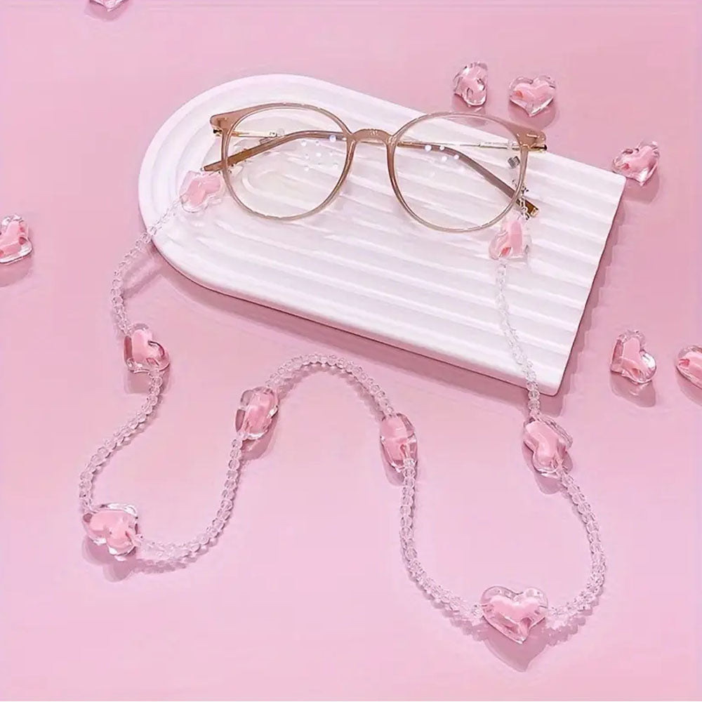 2Pcs Y2K Style Heart Beaded Sunglasses Chain Mask Lanyard Eyeglasses Chains