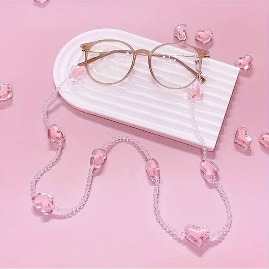 2Pcs Y2K Style Heart Beaded Sunglasses Chain Mask Lanyard Eyeglasses Chains