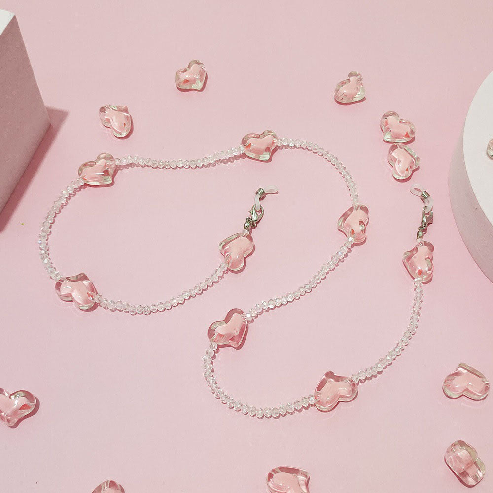2Pcs Y2K Style Heart Beaded Sunglasses Chain Mask Lanyard Eyeglasses Chains