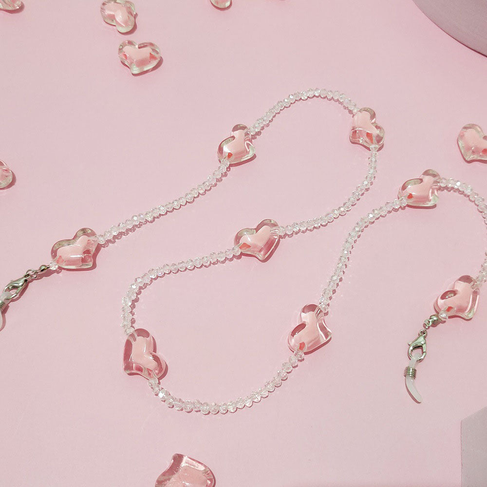 2Pcs Y2K Style Heart Beaded Sunglasses Chain Mask Lanyard Eyeglasses Chains