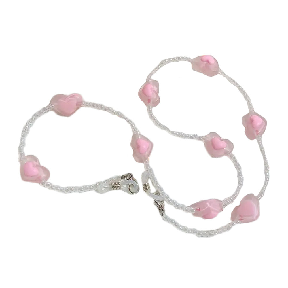 2Pcs Y2K Style Heart Beaded Sunglasses Chain Mask Lanyard Eyeglasses Chains