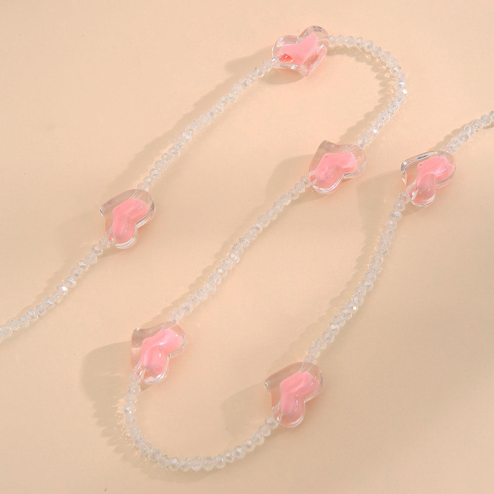 2Pcs Y2K Style Heart Beaded Sunglasses Chain Mask Lanyard Eyeglasses Chains