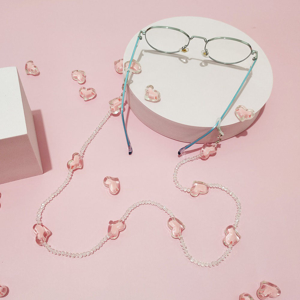 2Pcs Y2K Style Heart Beaded Sunglasses Chain Mask Lanyard Eyeglasses Chains