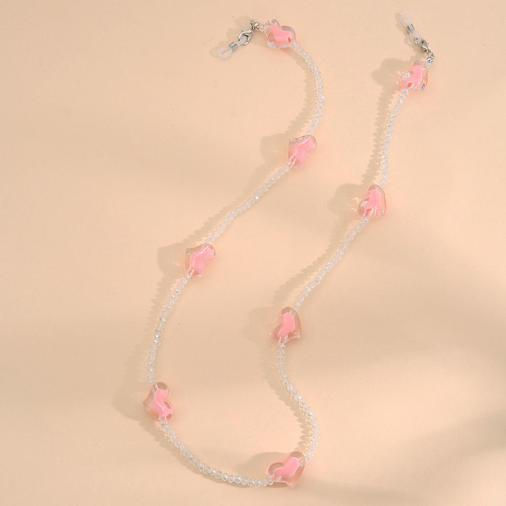 2Pcs Y2K Style Heart Beaded Sunglasses Chain Mask Lanyard Eyeglasses Chains