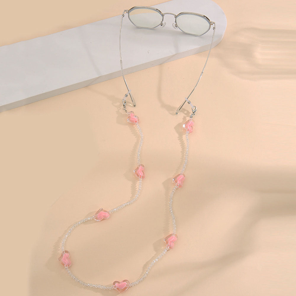 2Pcs Y2K Style Heart Beaded Sunglasses Chain Mask Lanyard Eyeglasses Chains