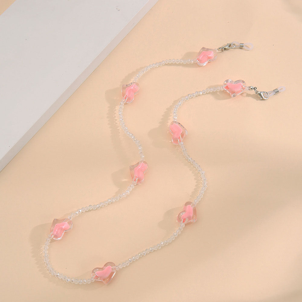 2Pcs Y2K Style Heart Beaded Sunglasses Chain Mask Lanyard Eyeglasses Chains