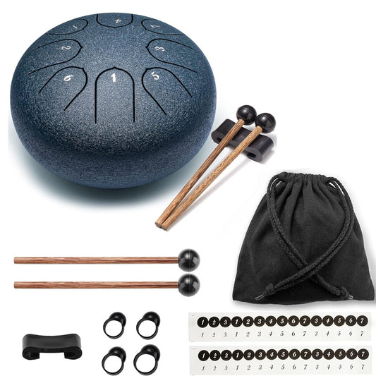 Steel Tongue Drum 6 Inch 8 Notes Ethereal Drum for Meditation Yoga Zen Navy
