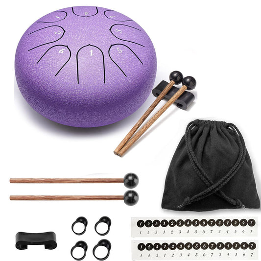 Steel Tongue Drum 6 Inch 8 Notes Ethereal Drum for Meditation Yoga Zen Purple