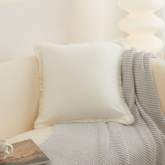 45x45cm Tassel Trim Throw Pillow Cover Decorative Sofa Pillow Cover Beige