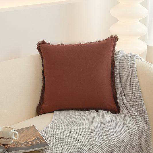 45x45cm Tassel Trim Throw Pillow Cover Decorative Sofa Pillow Cover Brown