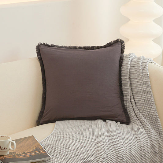 45x45cm Tassel Trim Throw Pillow Cover Decorative Sofa Pillow Cover Grey