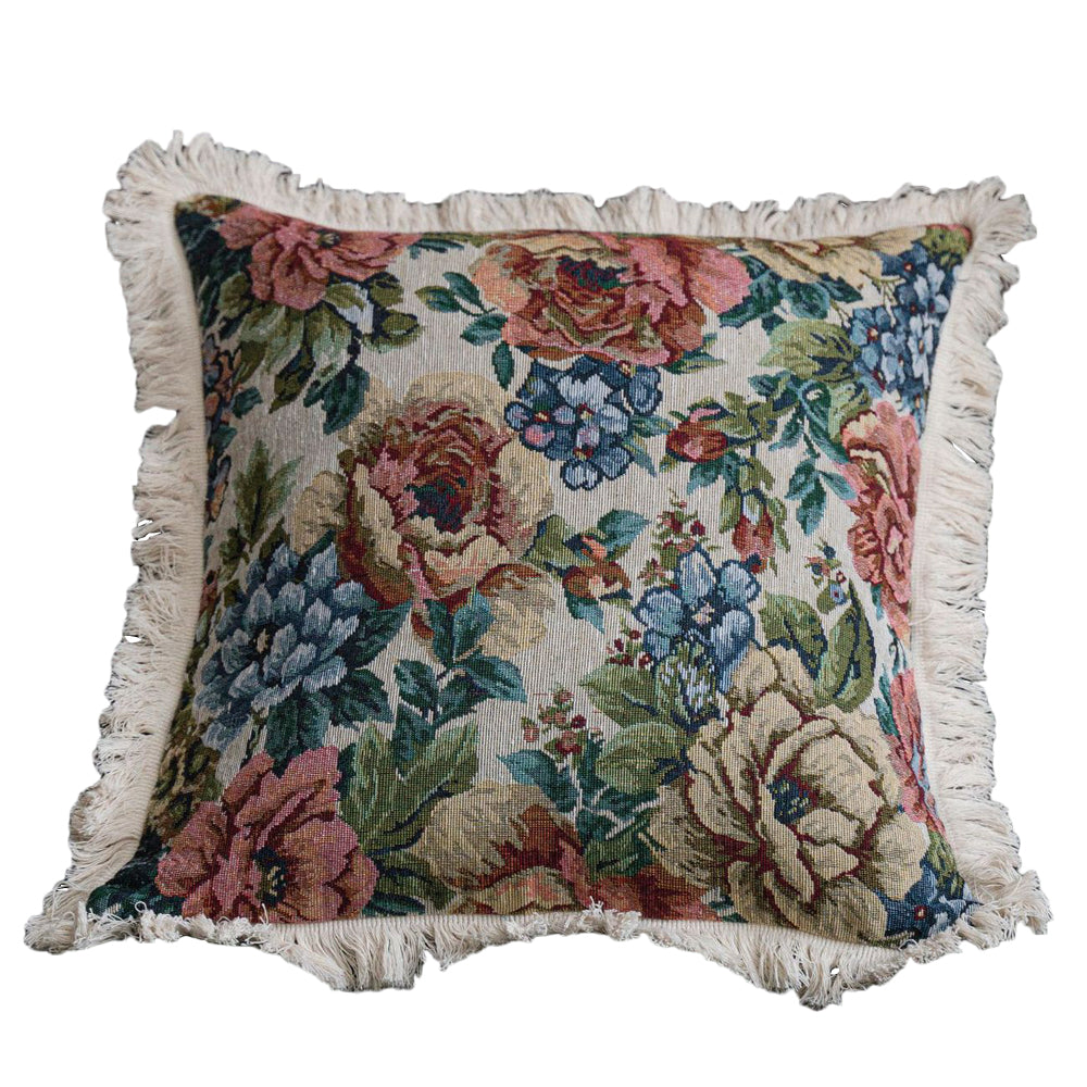 Fringe Tassels Throw Pillow Cover Print Cushion Case Flowers Pillowcase 45x45cm