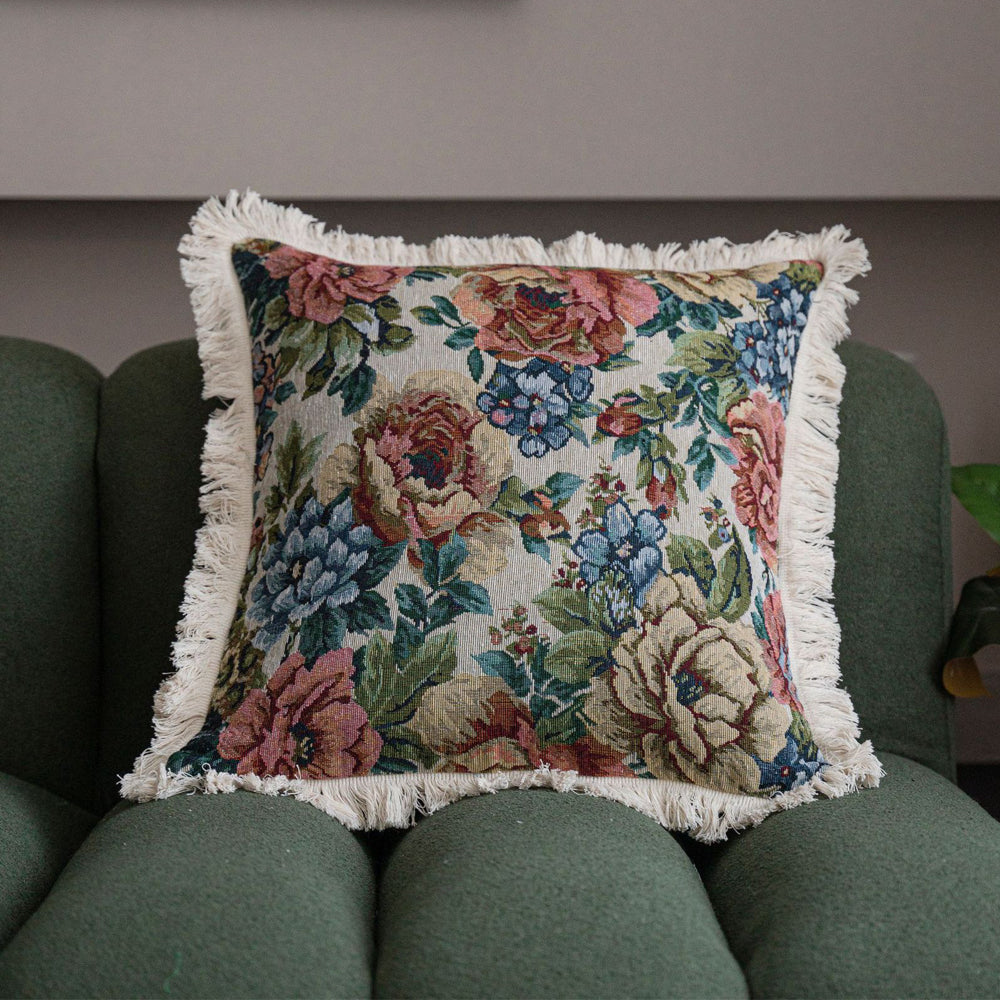 Fringe Tassels Throw Pillow Cover Print Cushion Case Flowers Pillowcase 45x45cm