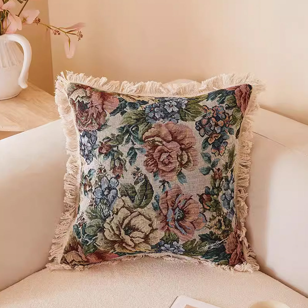 Fringe Tassels Throw Pillow Cover Print Cushion Case Flowers Pillowcase 45x45cm