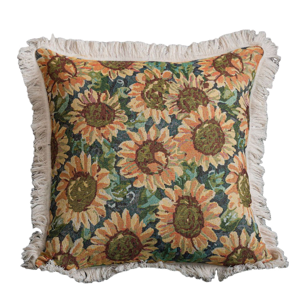 Fringe Tassels Throw Pillow Cover Print Cushion Case Sunflower Pillowcase 45cm