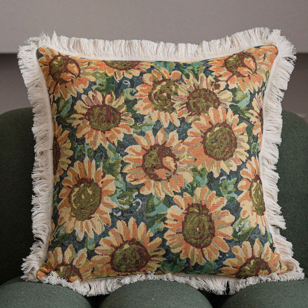 Fringe Tassels Throw Pillow Cover Print Cushion Case Sunflower Pillowcase 45cm