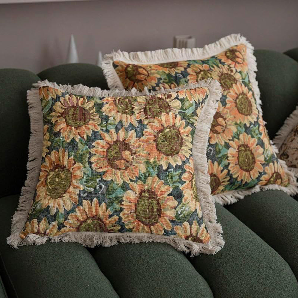 Fringe Tassels Throw Pillow Cover Print Cushion Case Sunflower Pillowcase 45cm