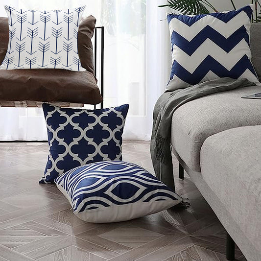 4Pcs 45X45cm Throw Pillow Cover Geometric Pattern Linen Sofa Cushion Pillowcase