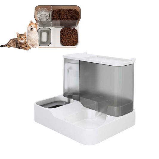 2-in-1 Automatic Feeder Food Water Dispenser Gravity Cat Bowl Set Grey