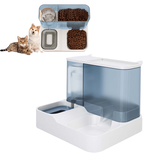 2-in-1 Automatic Feeder Food Water Dispenser Gravity Cat Bowl Set Blue