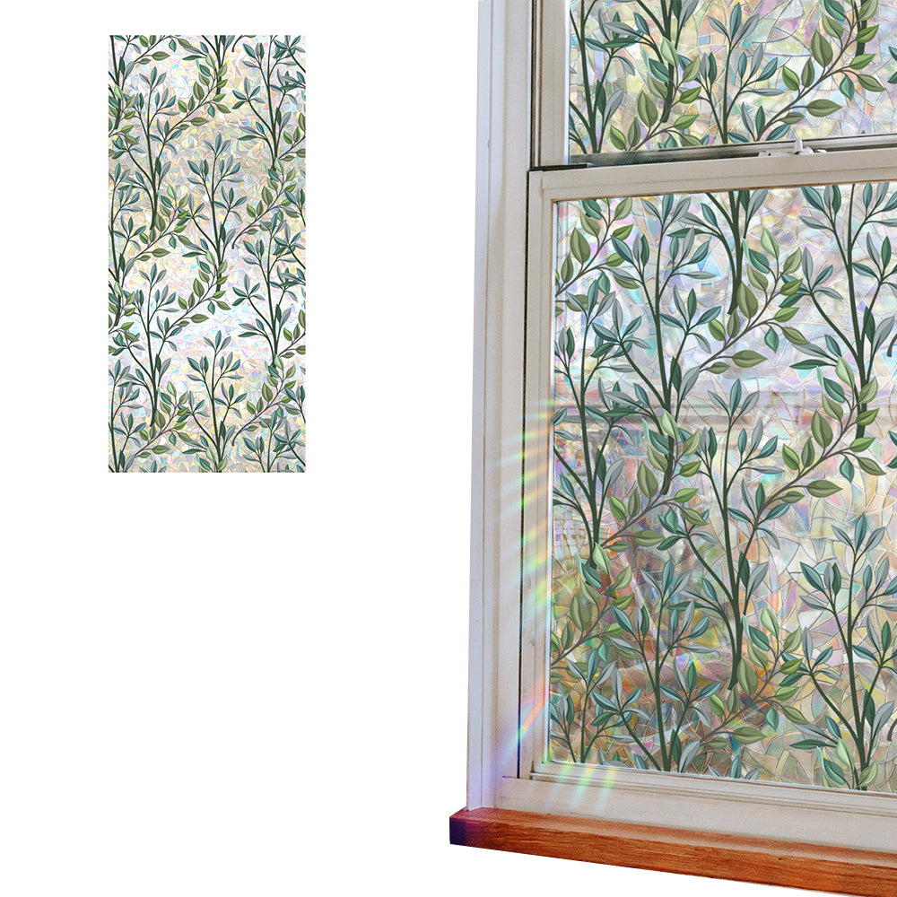 Static Cling Vintage Green Leaves Branches Pattern Cutting Sun Window Sticker