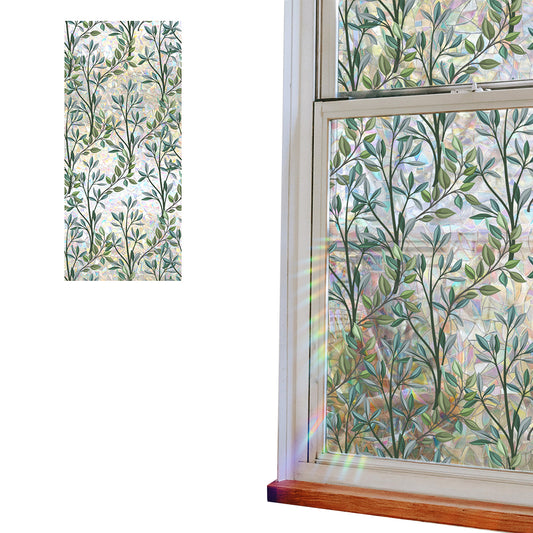 Static Cling Vintage Green Leaves Branches Pattern Cutting Sun Window Sticker