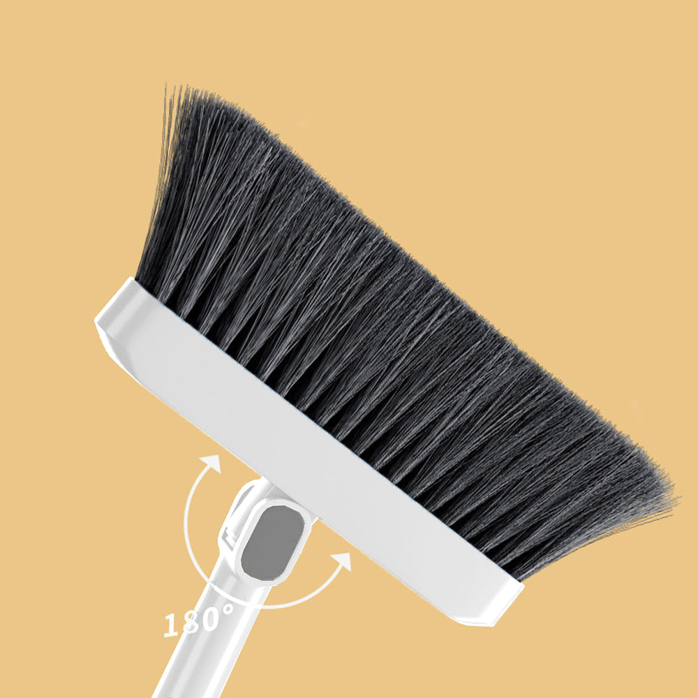 Broom with Foldable Standing Dustpan and Scraper Broom for Cleaning White