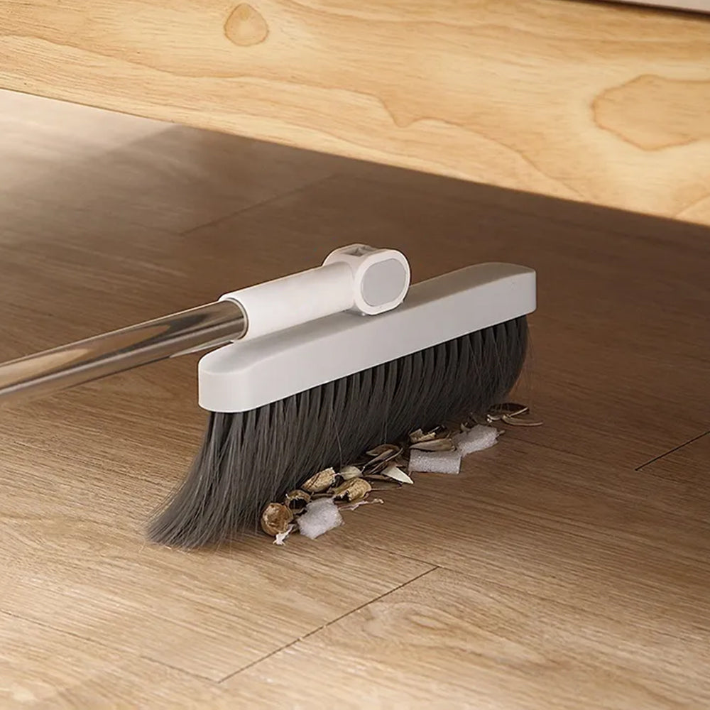 Broom with Foldable Standing Dustpan and Scraper Broom for Cleaning White