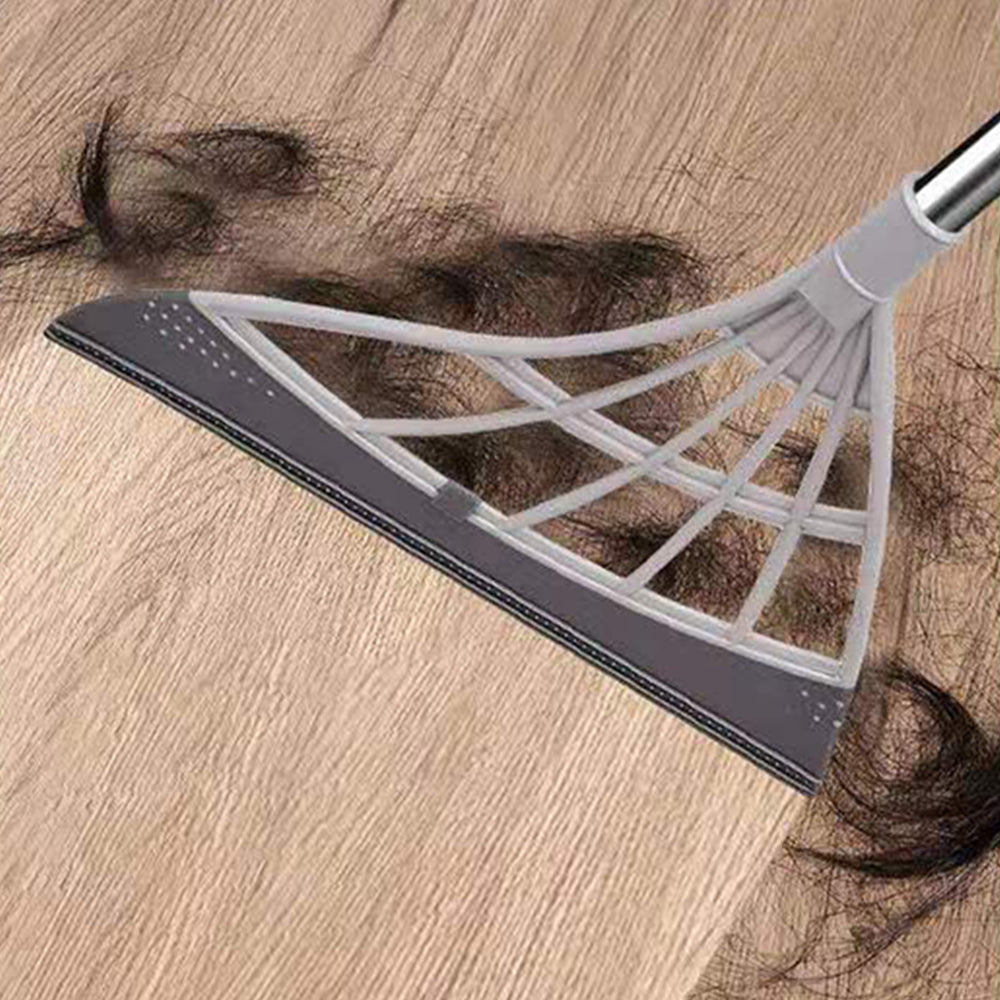 Broom with Foldable Standing Dustpan and Scraper Broom for Cleaning Pink
