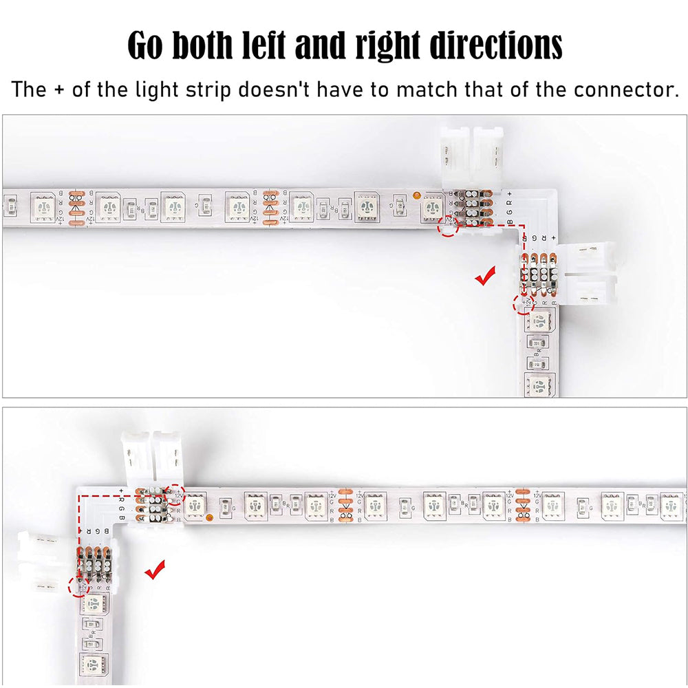 10Pcs L-Shape 4-Pin 10mm LED Connectors with 20Pcs Clips for Strip Lights