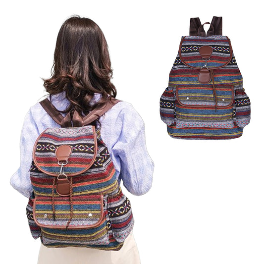 Boho Style Flap Drawstring Backpack Shoulder Bag Outdoor Travel Bag Green