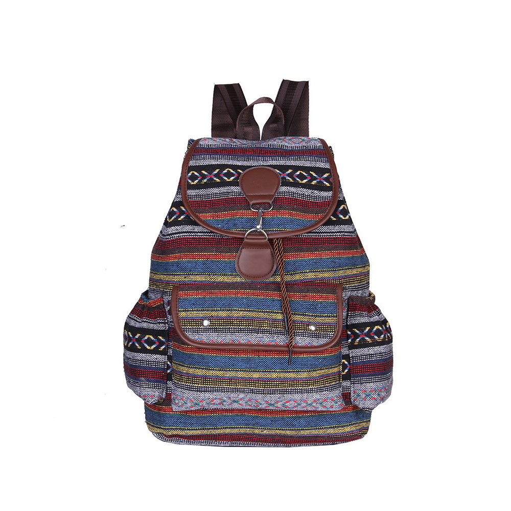 Boho Style Flap Drawstring Backpack Shoulder Bag Outdoor Travel Bag Green