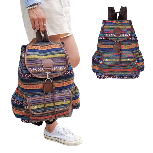 Boho Style Flap Drawstring Backpack Shoulder Bag Outdoor Travel Bag Yellow
