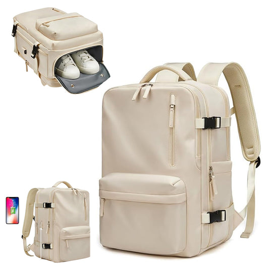 Large Travel Backpack Expandable Capacity Backpack for Women Men Beige