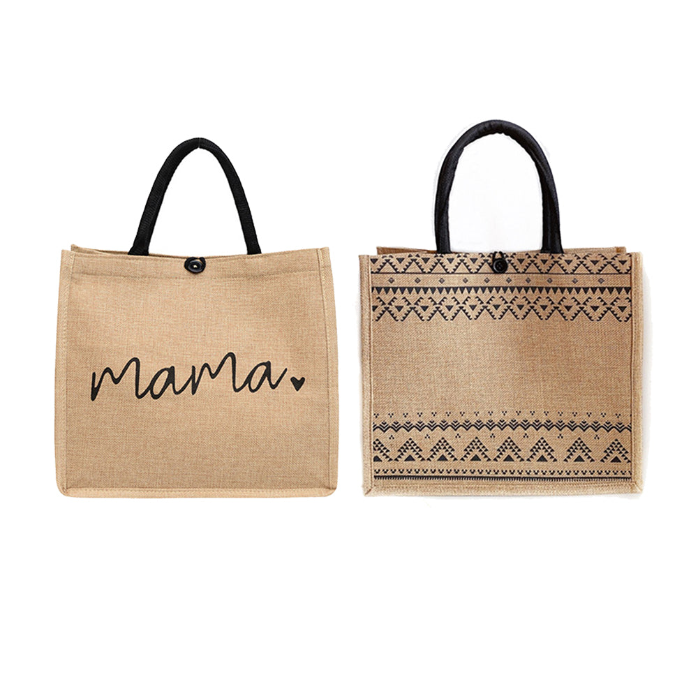 2Pcs Jute Tote Bag with Handle Reusable Handbags Burlap Tote Mama Bag