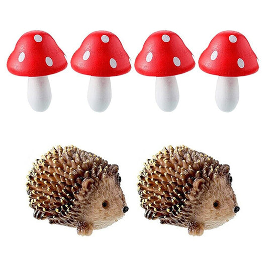 6Pcs Resin Mini Hedgehogs and Mushroom Fairy Garden Accessories Set