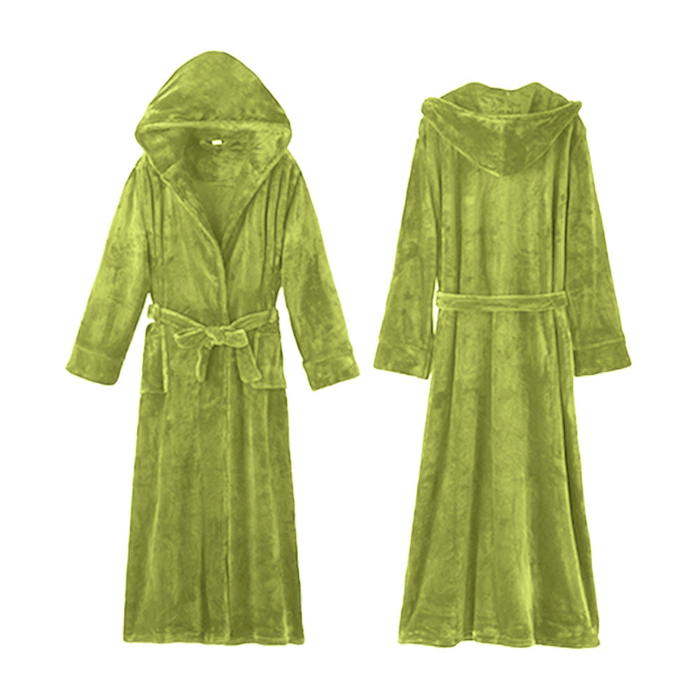 Winter Warm Flannel Hooded Fleece Long Bathrobe Lovers Sleepwear Green