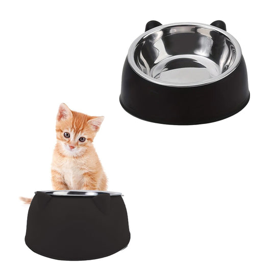 Tilted Angle Dog Bowl Slanted Stainless Steel Dog Cat Food Pet Feeder Black