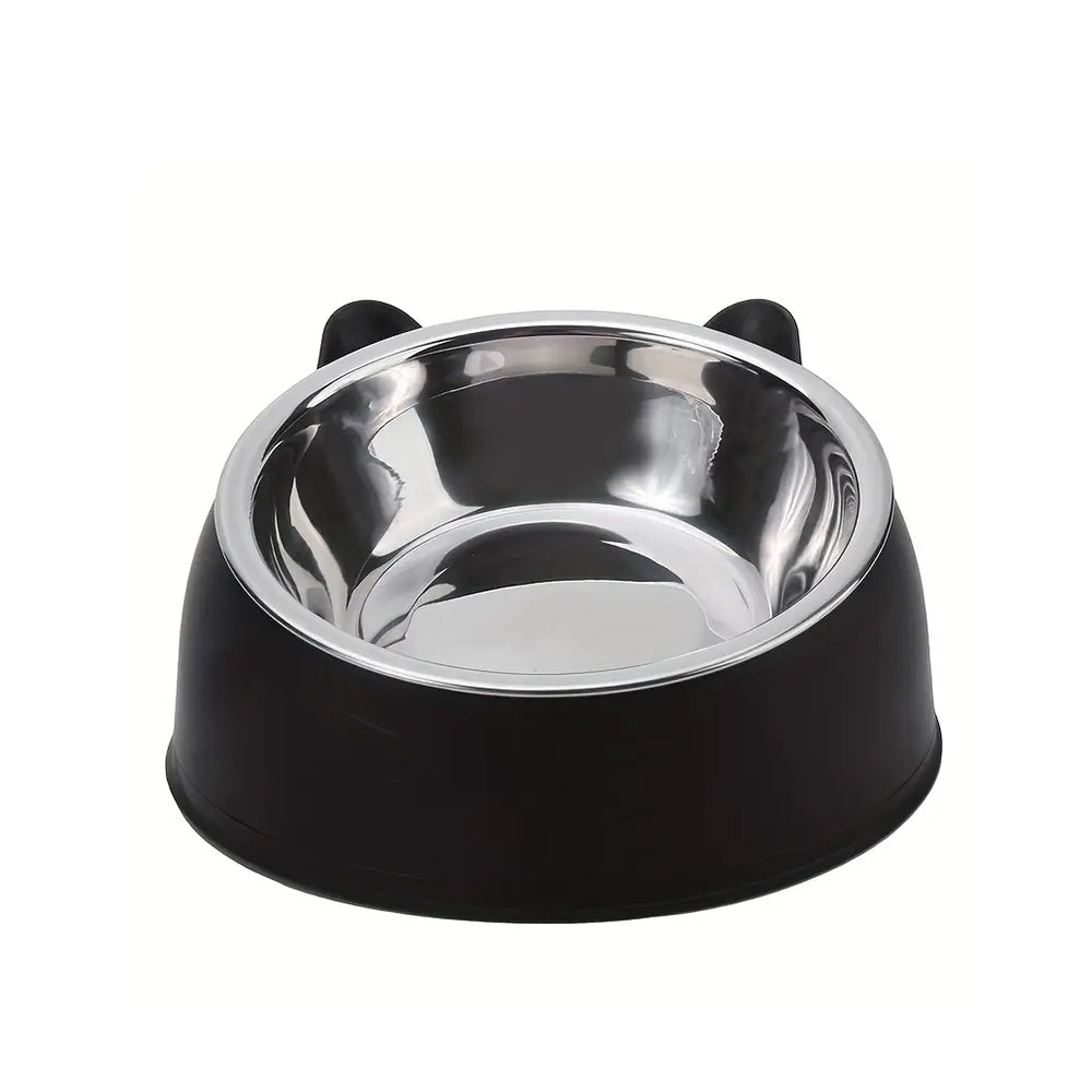Tilted Angle Dog Bowl Slanted Stainless Steel Dog Cat Food Pet Feeder Black