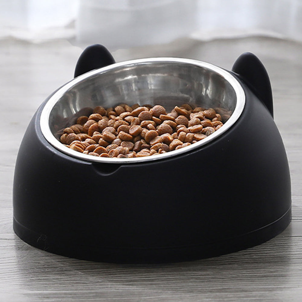 Tilted Angle Dog Bowl Slanted Stainless Steel Dog Cat Food Pet Feeder Black