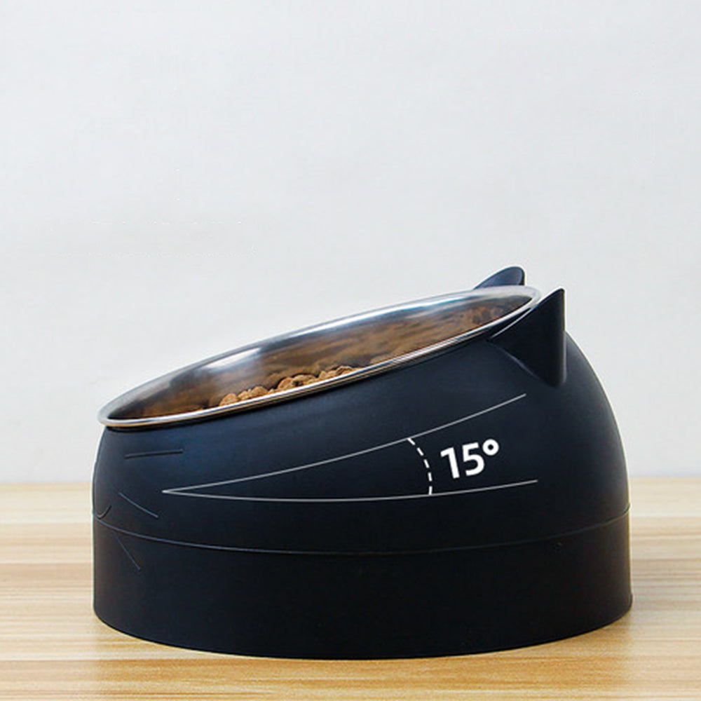Tilted Angle Dog Bowl Slanted Stainless Steel Dog Cat Food Pet Feeder Black
